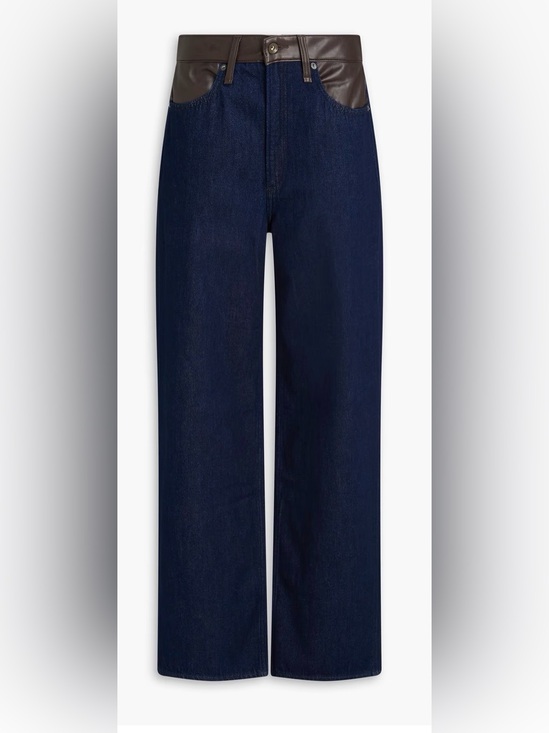 rag & bone Denim - Rag & bone Lori mid-rise wide-leg jeans w/ faux leather accents Dark blue 30 NWT